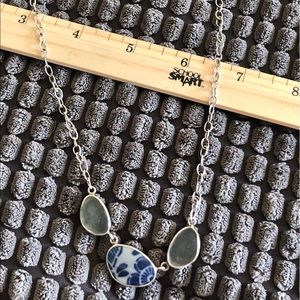 jl925 jessica lee designs sterling silver, sea glass, porcelain & pearl necklace
